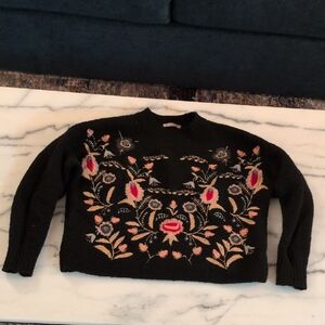 ESQUALO Black Sweater with Colorful Embroidered Floral Design